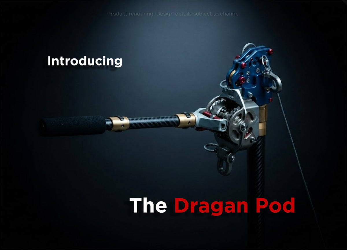 Dragan Pod carbon fiber monopod lift paired with the Dragan Pocket Winch